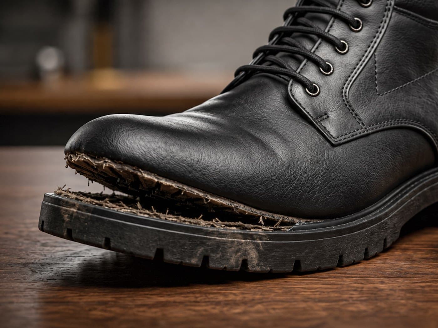 Boot sole repair: an open seam, closed again before